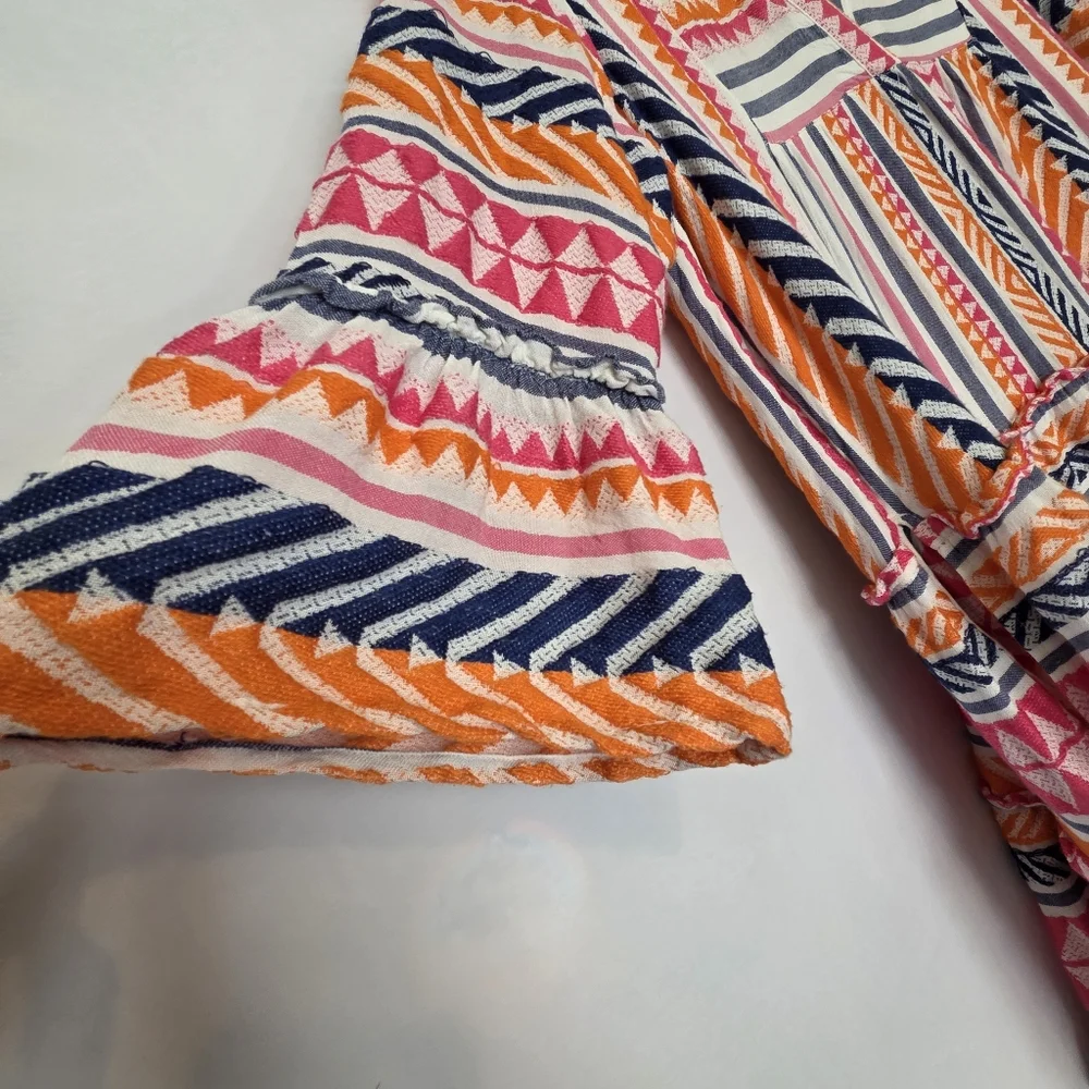 Boho Chic Woven Ruffle Sleeve Trapeze Ella Tunic Mini Dress Large - Picture 3 of 14